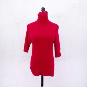 Apostrophe -Medium- Red Ribbed Knit‎ Silk Elbow Length Sleeves Roll Neck Sweater
